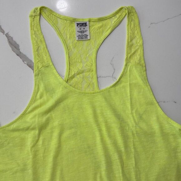 PINK by Victoria's Secret | Women’s Neon Yellow Lace Racerback Tank Top Size XS - Picture 3 of 12
